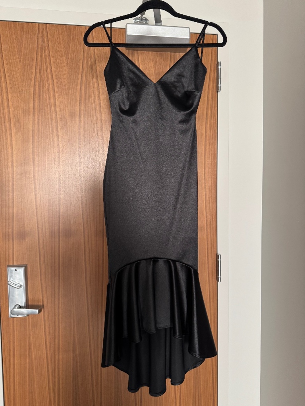 Black Satin Look Midi Dress